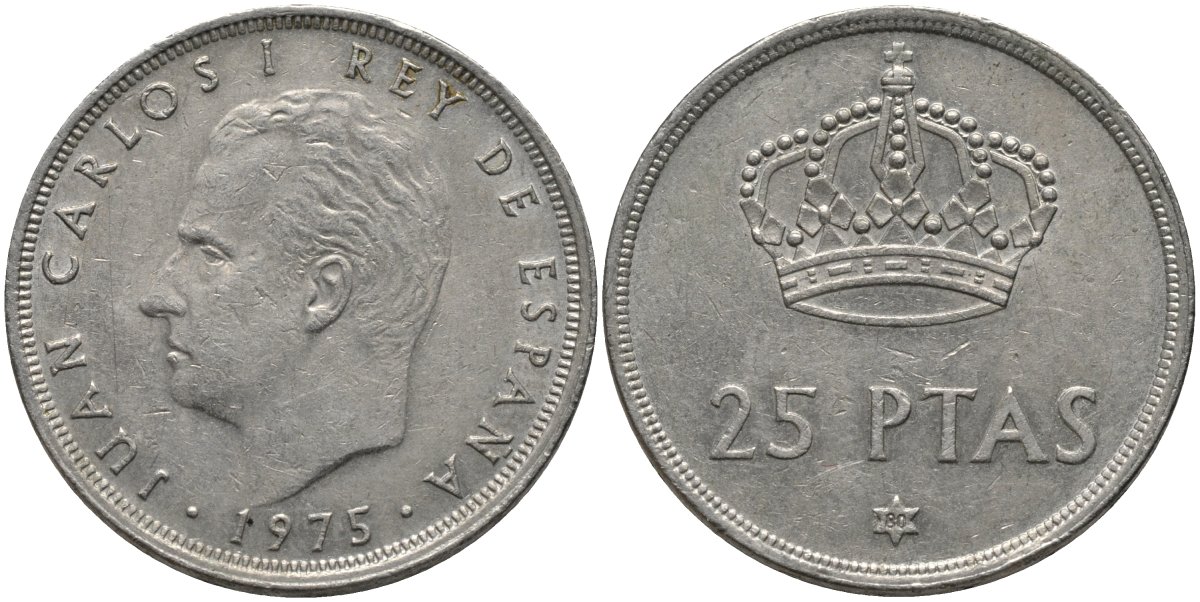 Испания 25 песет 1975 (80) Хуан Карлос I (1975-2014) KM 808 медно-никель 4577-724