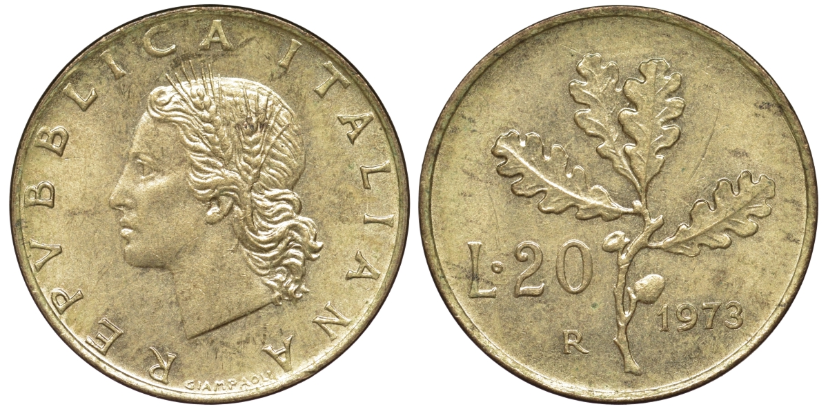Италия 20 лир 1973 R KM 4561-851