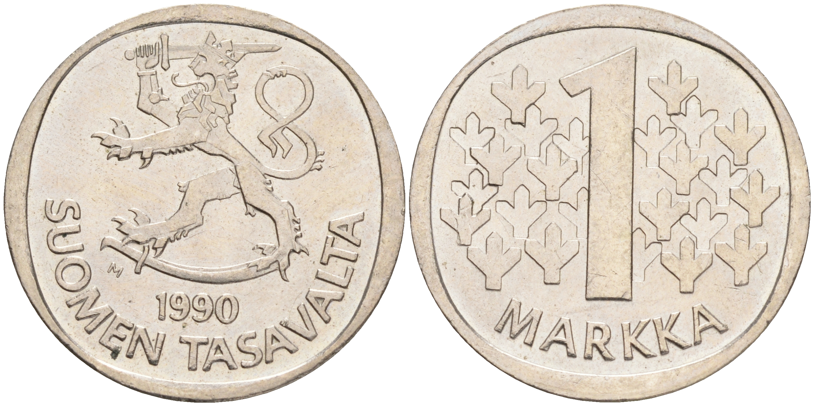 ФИНЛЯНДИЯ 1 МАРКА 1990 M KM 49а медно-никель UNC 4556-834