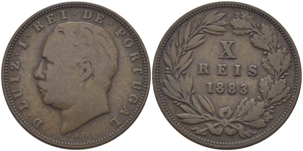 ПОРТУГАЛИЯ 10 РЕЙС 1883 ЛУИЦ I KM 526 бронза 93-924