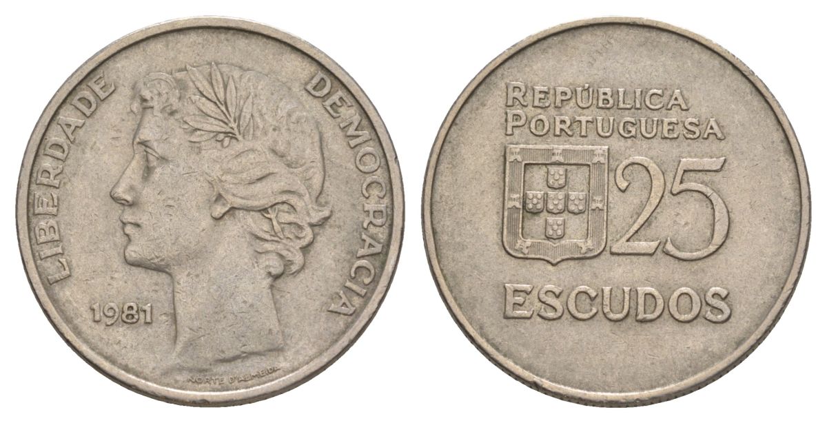 Португалия 25 эскудо 1981 KM 607a медно-никель 4629-521