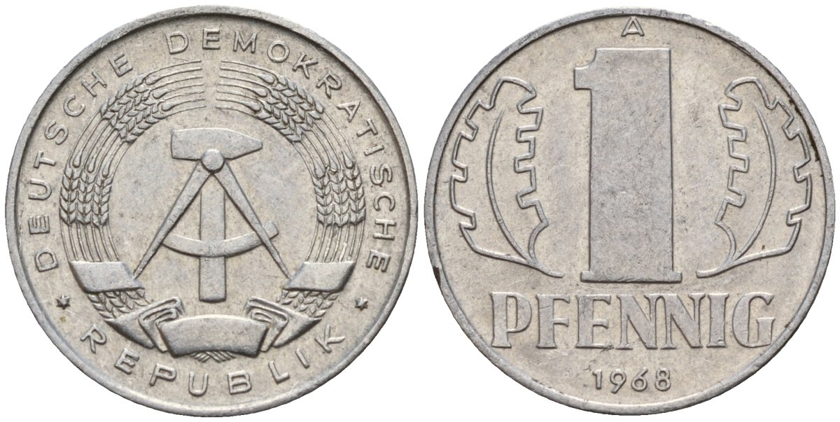 ГДР 1 пфенниг 1968 A KM 8.1 алюминий 100-951