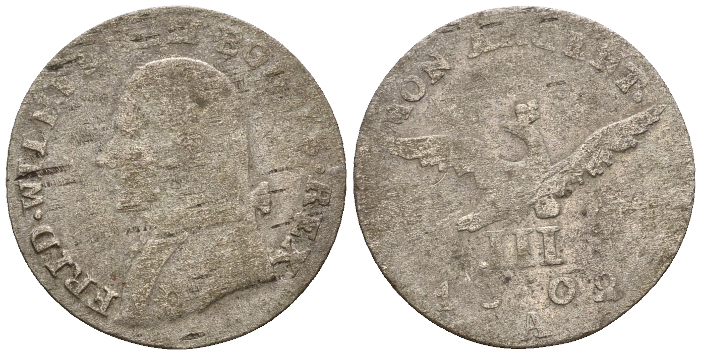 Пруссия 3 гроша 1802 A, Фридрих Вильгельм III (1797-1840) С # 60 серебро 220-758