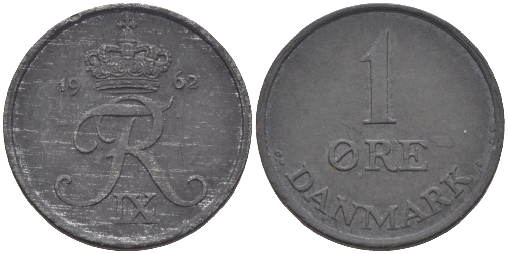 ДАНИЯ 1 ЭРЕ 1962 C; S, ФРЕДЕРИК IX KM 839.2 цинк UNC 100-252