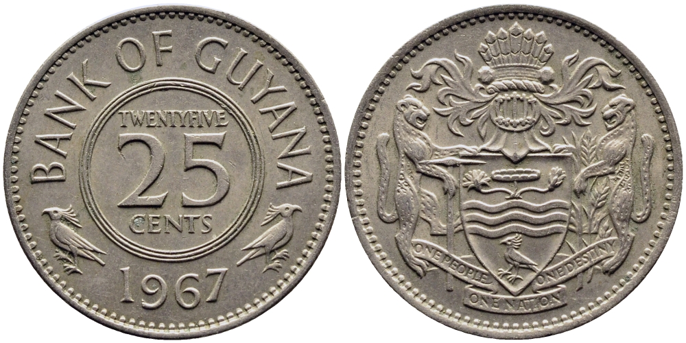 ГАЙАНА 25 ЦЕНТОВ 1967 РЕСПУБЛИКА KM 34 медно-никель 57-1267