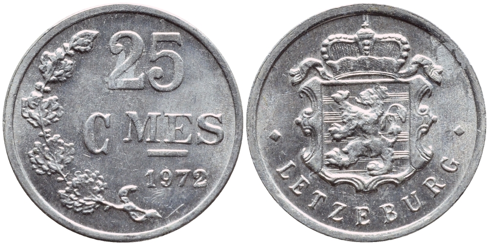ЛЮКСЕМБУРГ 25 САНТИМОВ 1972 KM 45а.1 алюминий 4398-827