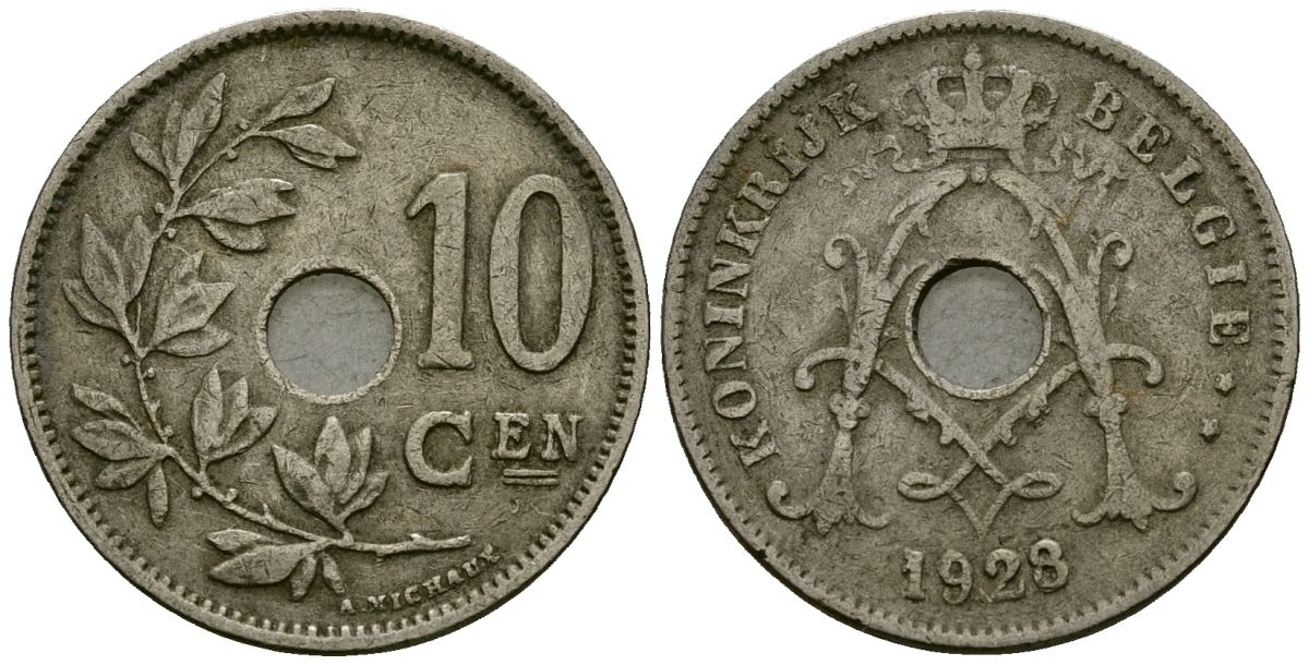 Бельгия 10 сантимов 1928 Belgie KM 86 медно-никель 4163-133