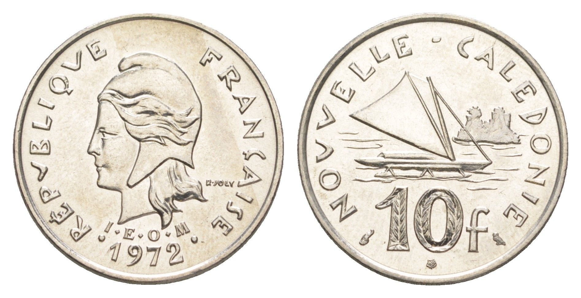 Французская Новая Каледония 10 франков 1972 лодка KM 11 никель UNC 4641-156