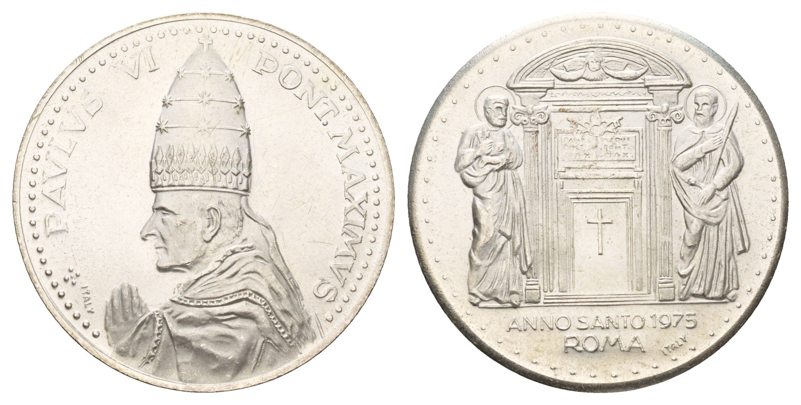 Ватикан медаль в честь объявление Папой Римским Павлом VI Юбилейного года (Anno Santo) 1975 Павел VI, диаметр 35 мм, вес 16,2 гр бронза плакированная серебро 4667-1145