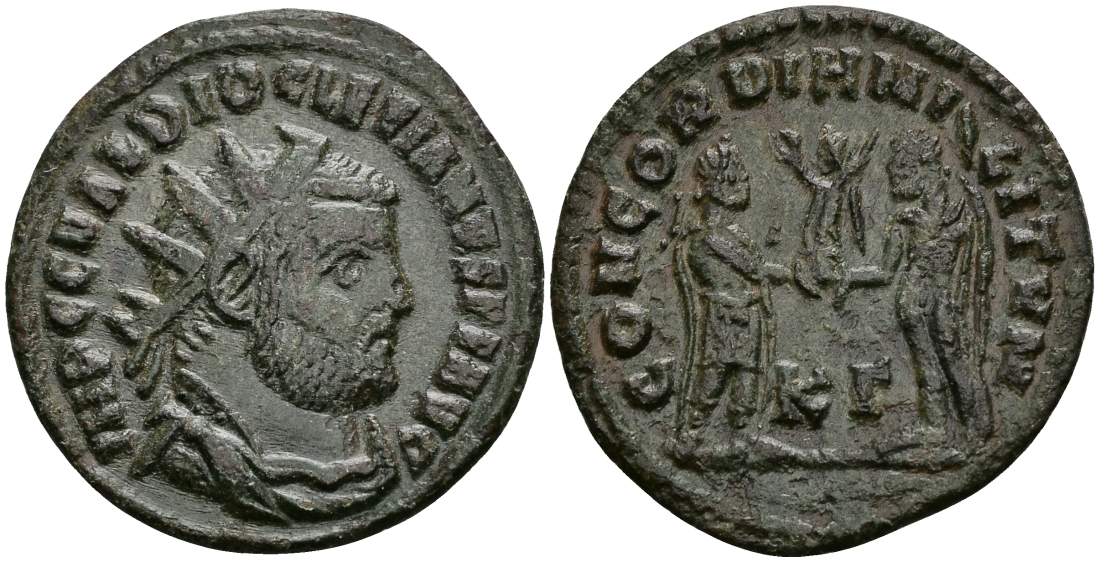Римская Империя двойной денарий 295 - 299 Диоклетиан CONCORDIA MILITVM Кизик about Extremely fine RIC 15а бронза 1073-3-6-6