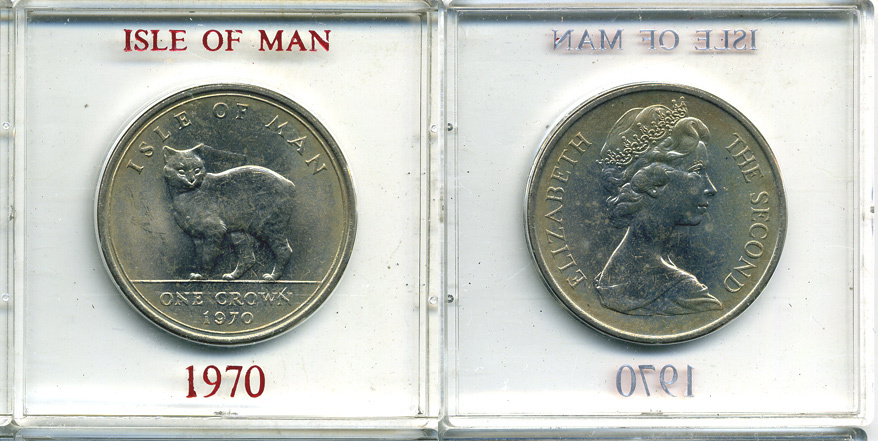 Остров Мэн 1 крона 1970 кошка Мэна, в оригинальной пластиковой коробке KM 18 медно-никель UNC 6-6-1-33