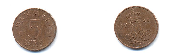 ДАНИЯ 5 ЭРЕ 1984 R; B, МАРГРЕТЕ II (1972-) KM 859.3 железо плакированное медью 23-655