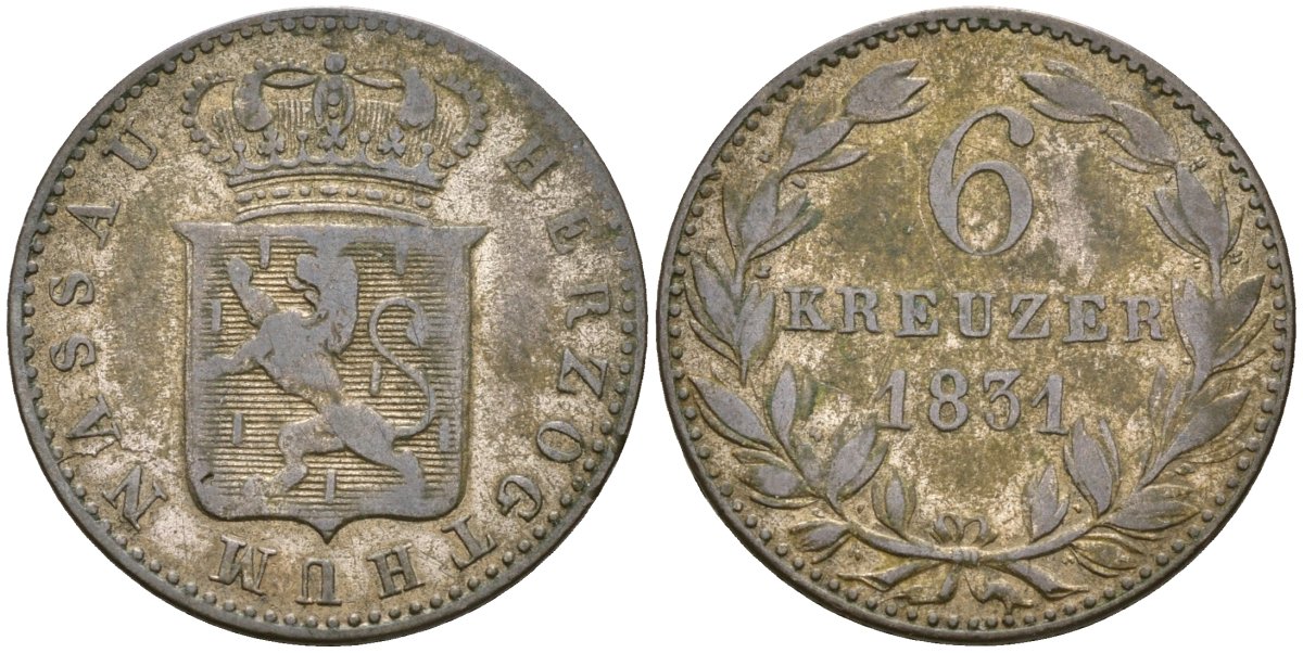 Нассау 6 крейцеров 1831 KM 53 серебро 4147-217