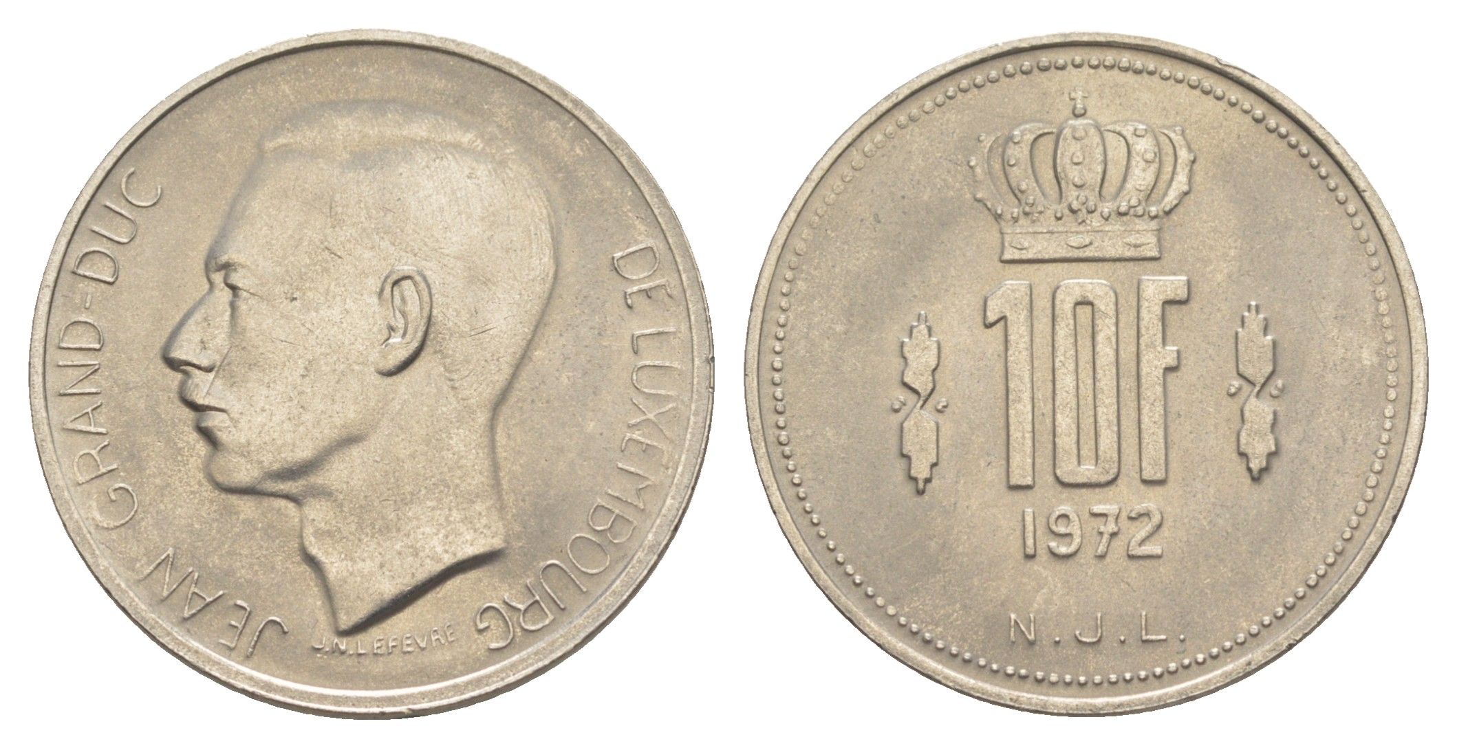 Люксембург 10 франков 1972 Герцог Жан (1964-1999) KM 57 никель 4641-1054