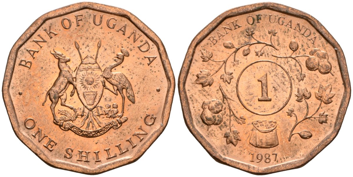 Уганда 1 шиллинг 1987 KM 27 сталь плакированная бронзой UNC 4604-831