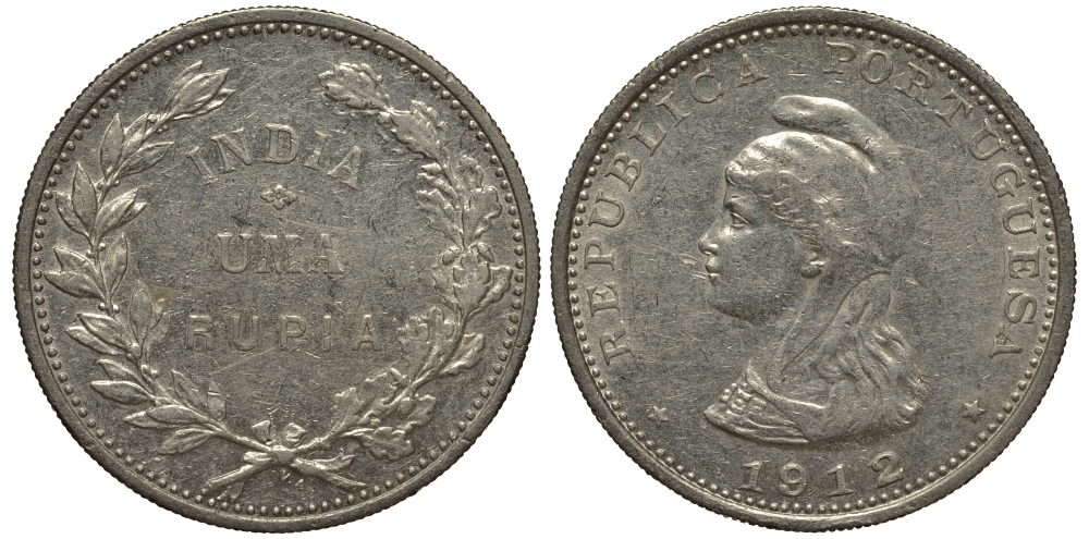 Португальская Индия 1 рупия 1912/1 KM 18 серебро 00-803-20