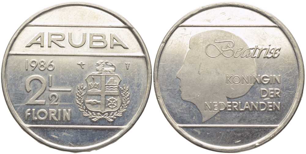 Аруба 2 1/2 флорина 1986 Беатрикс (1980-2013) KM 6 сталь плакированная никелем 111-816