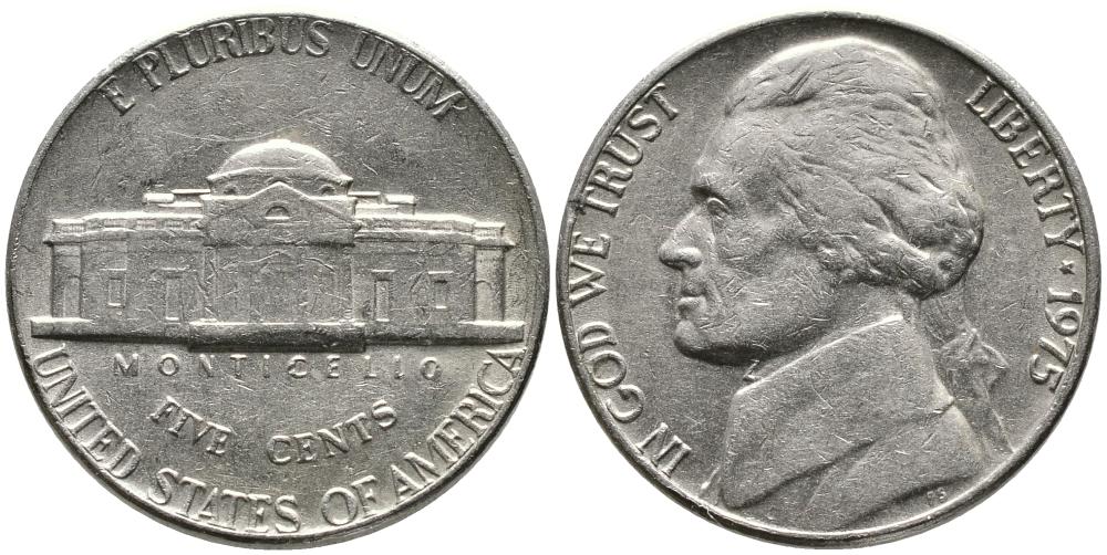 США 5 ЦЕНТОВ 1975 ДЖЕФФЕРСОН KM А192 медно-никель 3336-647