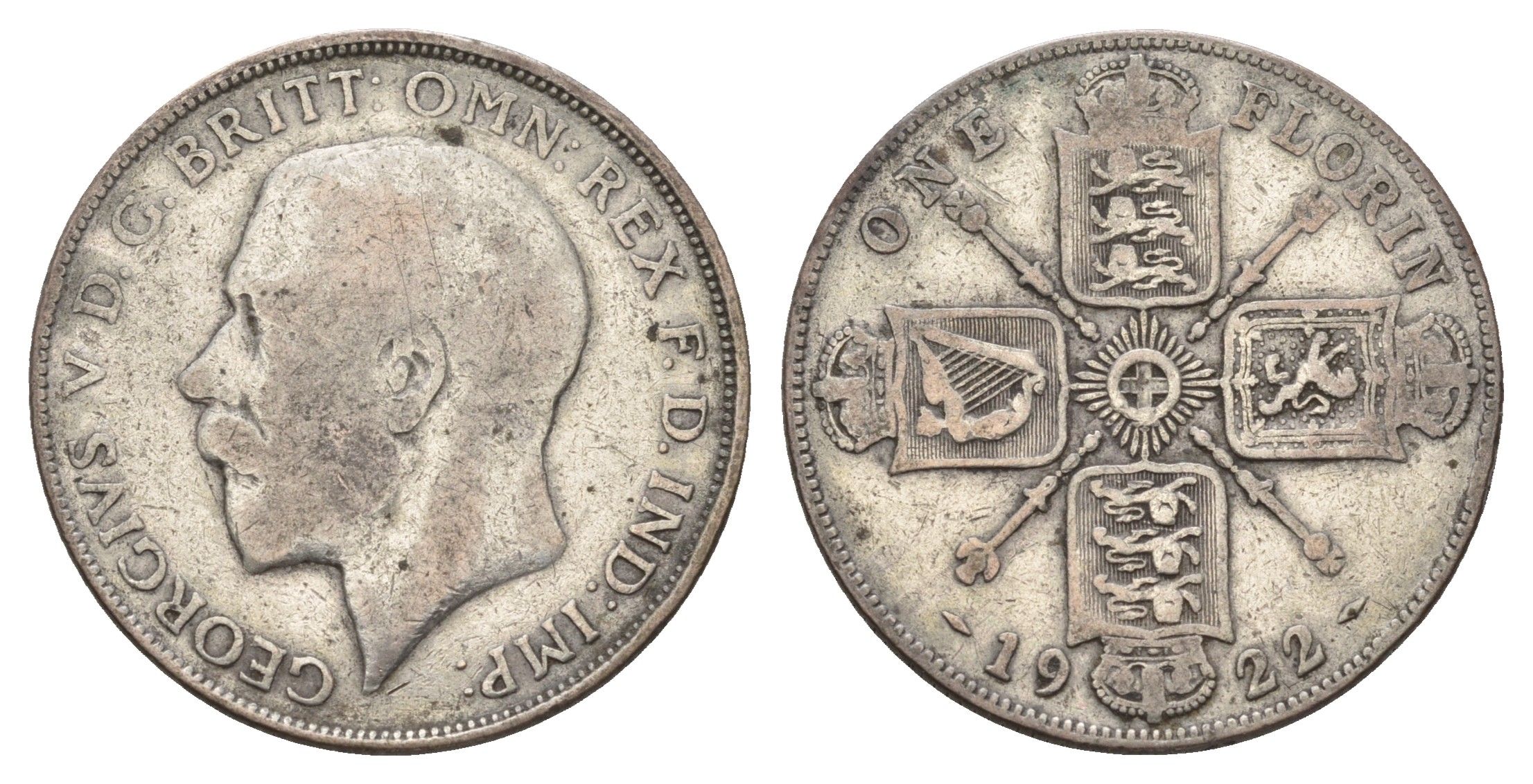 Великобритания 1 флорин = 2 шиллинга 1922 Георг V (1910-1936) KM 817a, Spink 4022 серебро 60-1053