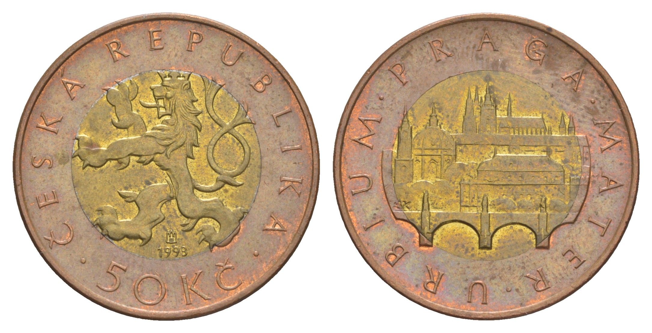 Чехия 50 крон 1993 HM, Прага, Карлов мост KM 1 биметалл 4648-1142