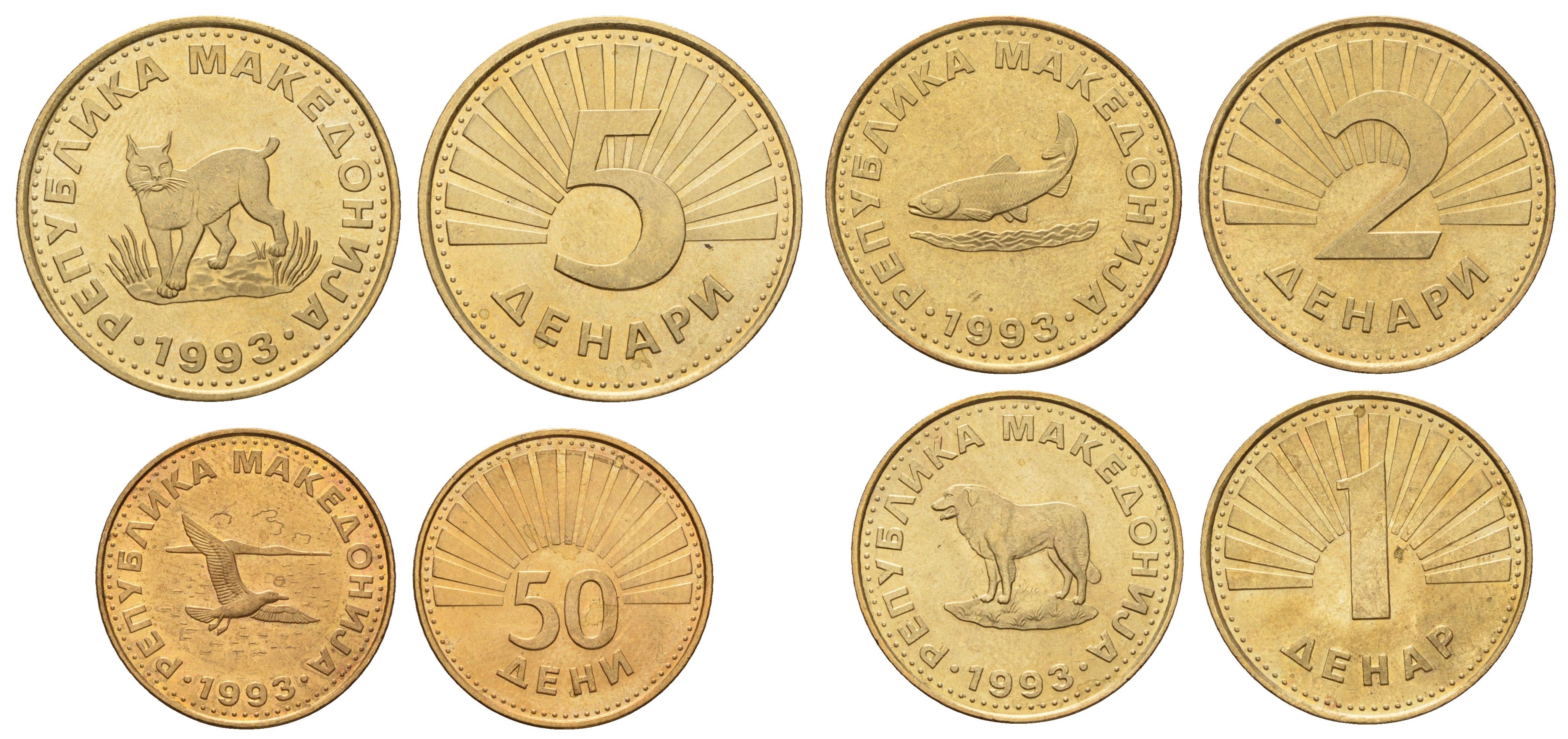 Македония набор из 4 монет (50 дени, 1, 2 и 5 денаров) 1993 KM 1, 2, 3 и 4 UNC 216-341-343