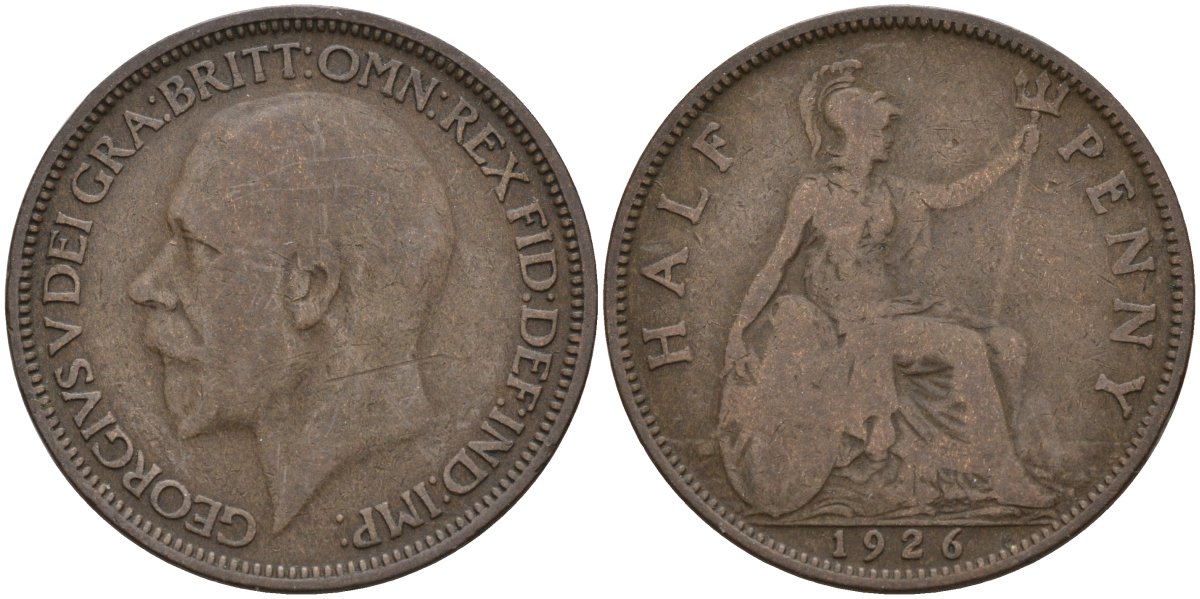 Великобритания 1/2 пенни 1926 Георг V (1910-1936) KM 824, Spink 4057 бронза 4146-147