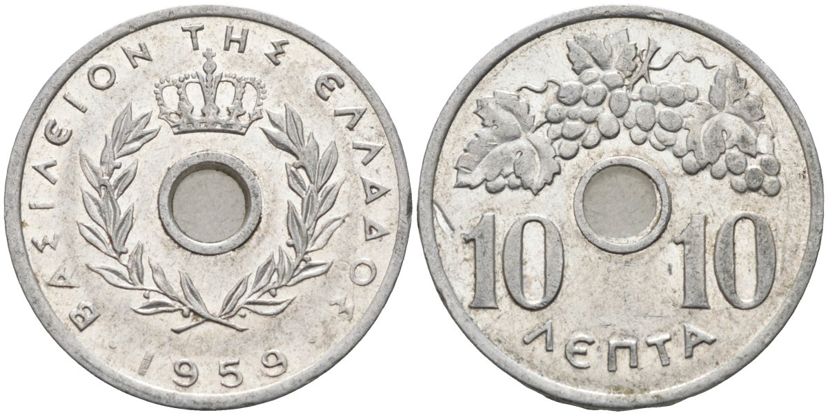 Греция 10 лепта 1959 Павел I (1947-1964), виноград KM 78 алюминий 4586-832