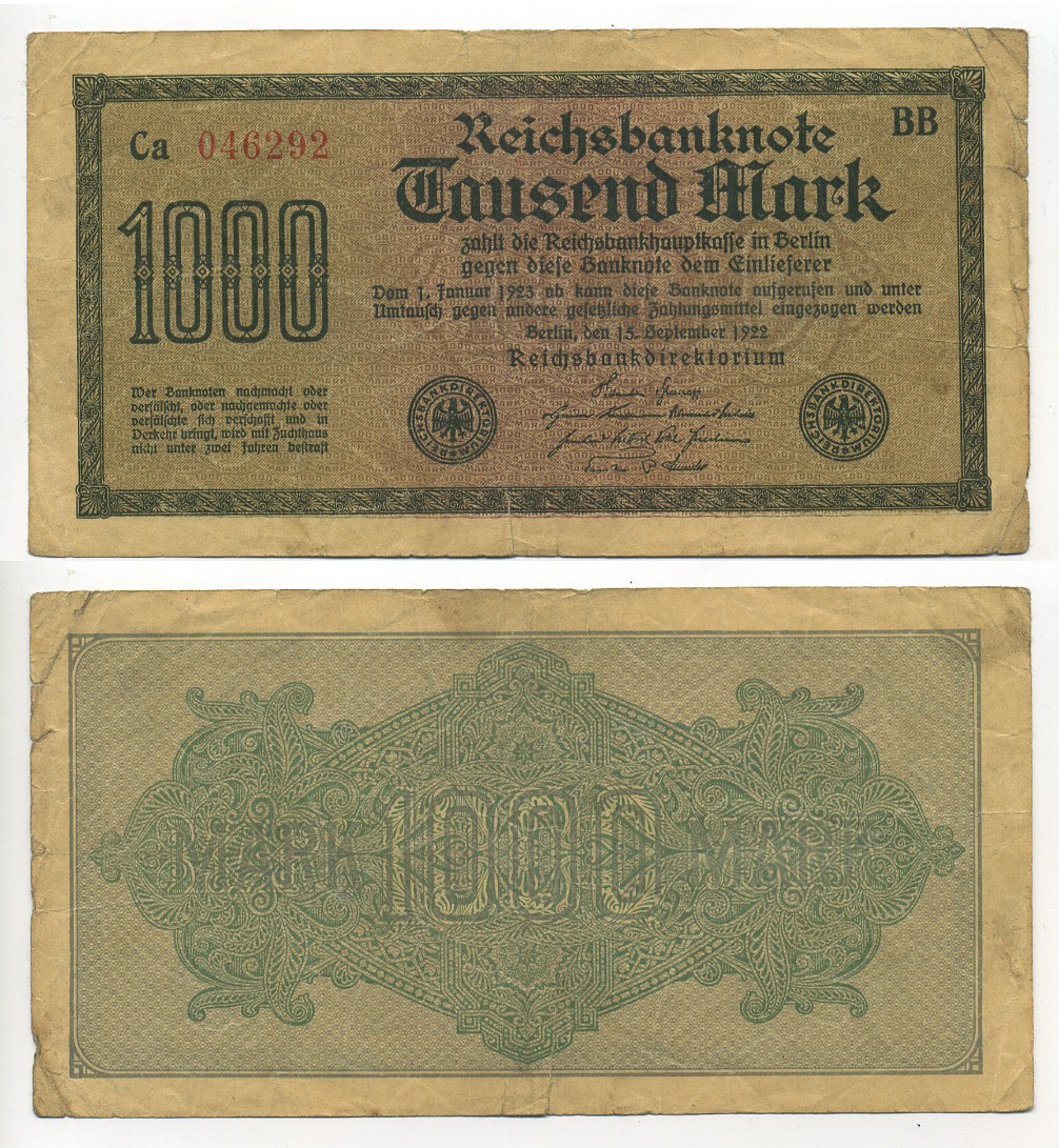 ГЕРМАНИЯ 1000 МАРОК 1923 Pick 76 бумага 7217-34-2