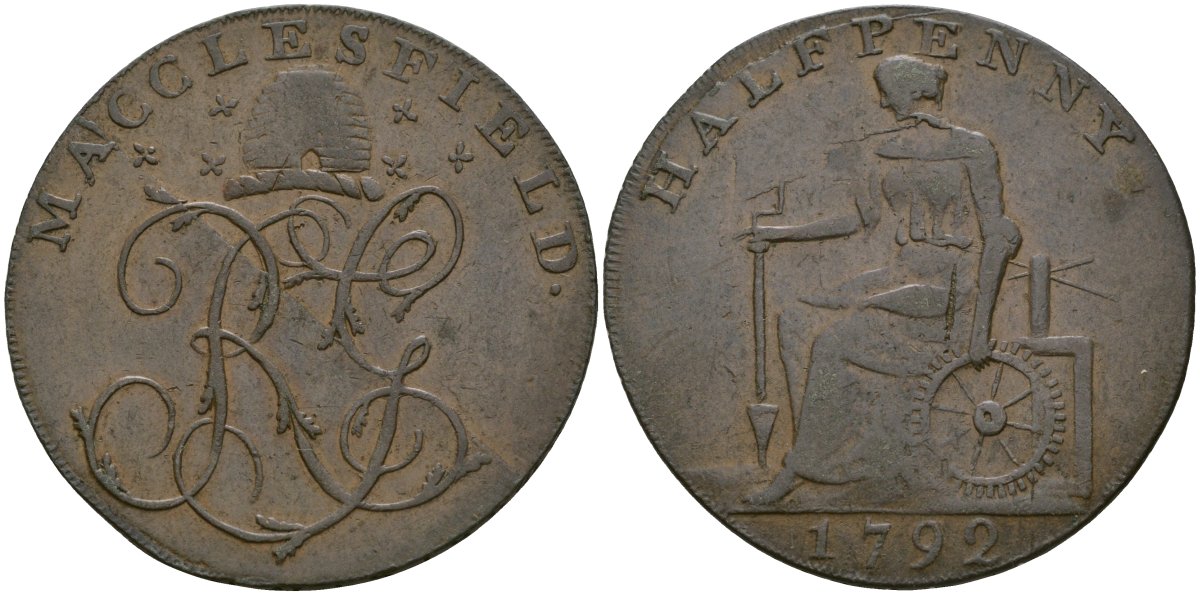 Великобритания, Чешир - Маклсфилд 1/2 пенни 1789 токены Кондера Dalton & Hamer 9-15, Atkins 7-11 медь 1529-445