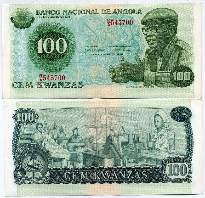 Ангола 100 кванза 1976 14 августа 1979, Антонио Агостиньо Нето Pick 111a бумага aUNC 000-00-00