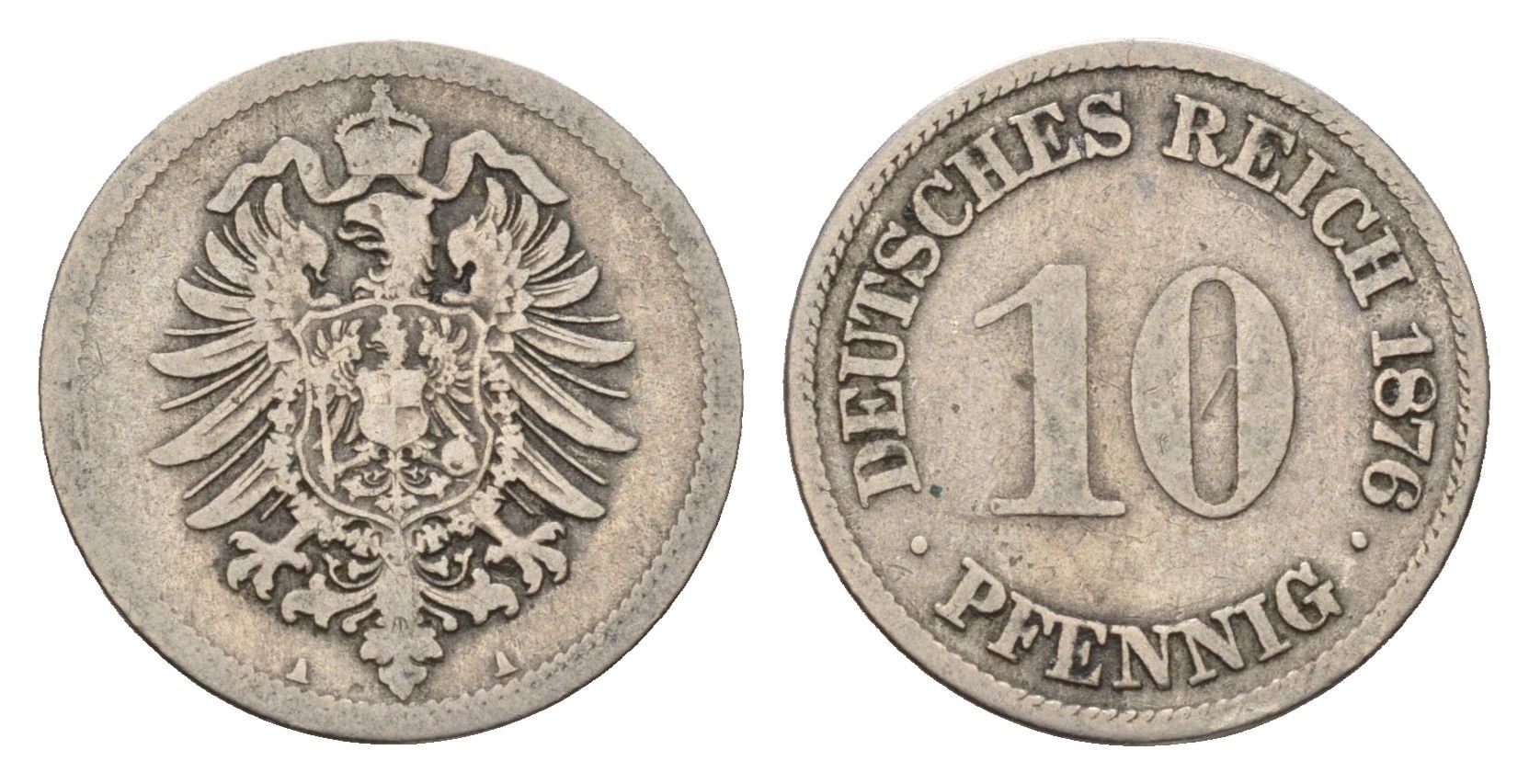 Германия 10 пфеннигов 1876 A, Вильгельм I (1871-1888) KM 4, J. 4 медно-никель 4636-538
