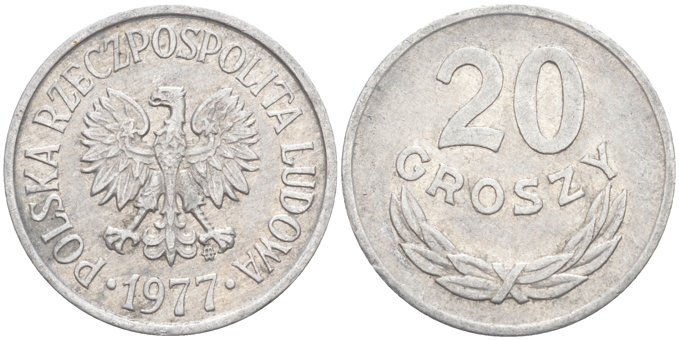 ПОЛЬША 20 ГРОШЕЙ 1977 MW KM А47 алюминий 106-454