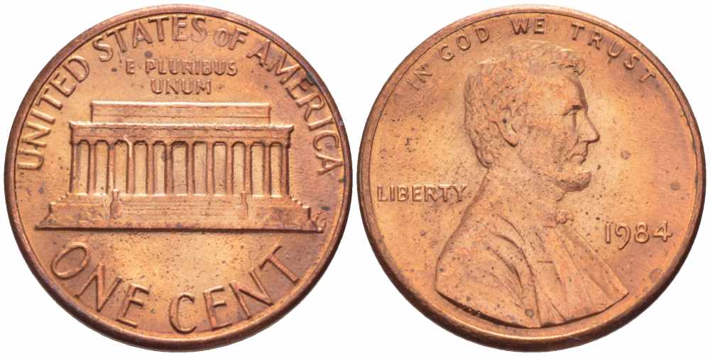 США 1 ЦЕНТ 1984 ЛИНКОЛЬН KM 201b цинк плакированный медью 105-629
