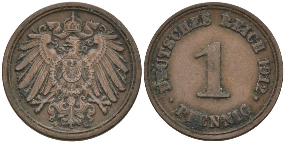 Германия 1 пфенниг 1912 E KM 10, J. 10 медь 4576-254