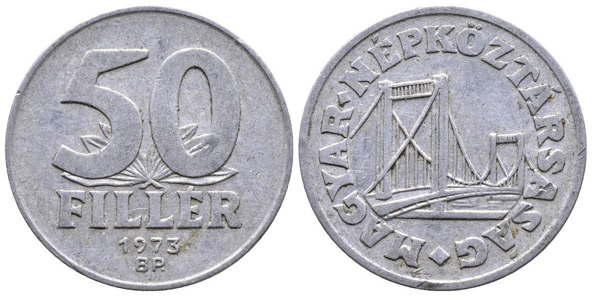 Венгрия 50 филлеров 1973 BP мост Елизаветы в Будапеште KM 574 алюминий 54-2225