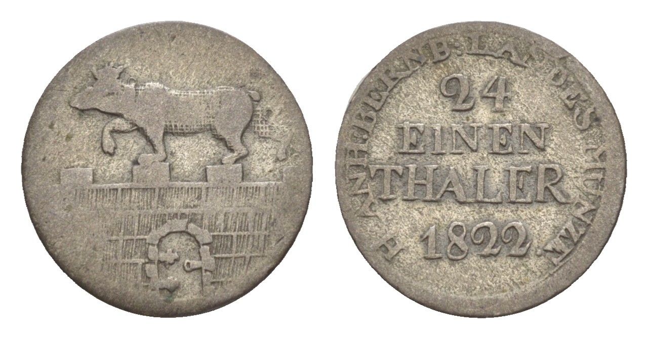 Ангальт-Бернбург 1/24 талера 1822 A, Алексиус Фридрих (1796-1834) KM 79, AKS 4, J. 54 серебро 1525-1134