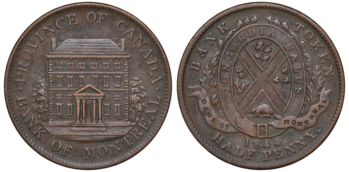 Канада, Монреаль 1/2 пенни 1844 CCT PC-1B, Breton His 527, KM Tn18 медь 1531-1022