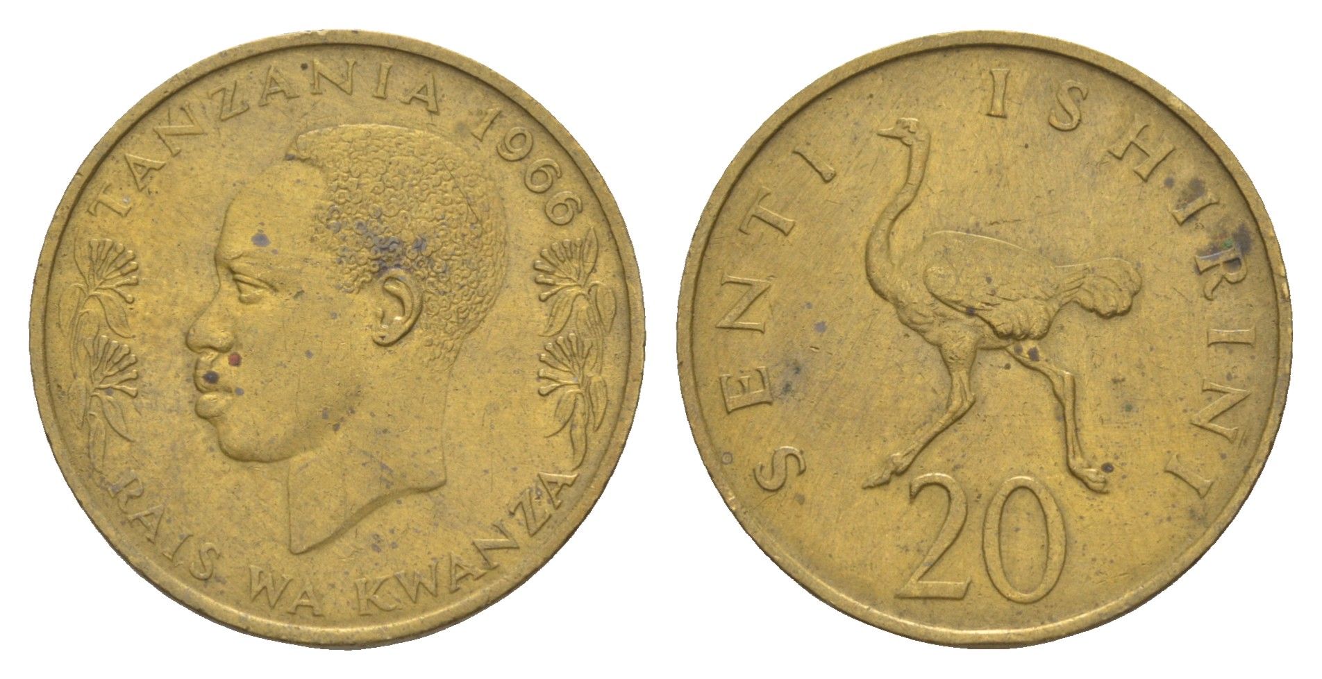 Танзания 20 центов 1966 KM 2 никель латунь 4620-927