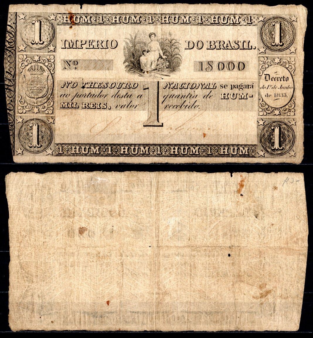 Бразилия 1000 рейс 1833 Pick A201 бумага 451-1154-2