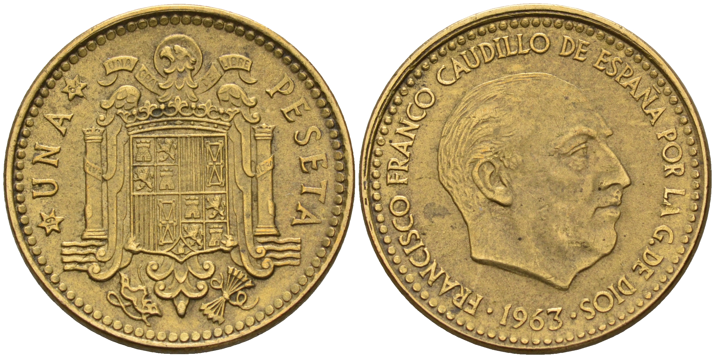 Испания 1 песета 1963 (64) Франсиско Франко (1939-1975) KM 775 алюминиевая бронза    4161-854