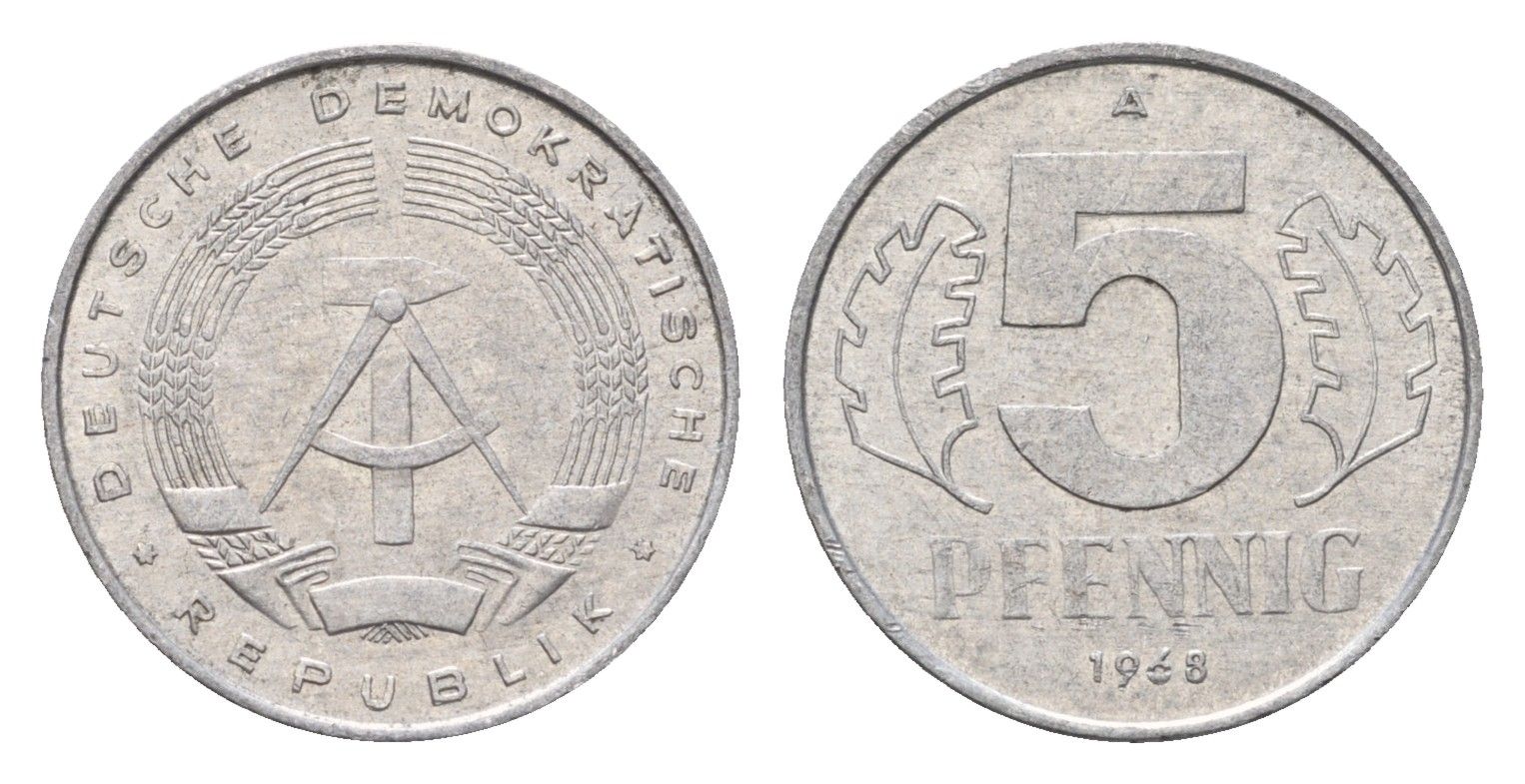 ГДР 5 пфеннигов 1968 A KM 9.1 алюминий 4685-664