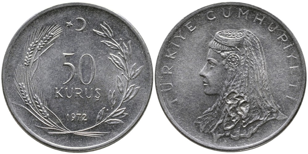 Турция 50 курушей 1972 Анатолийская невеста KM 899 нержавеющая сталь 4541-757