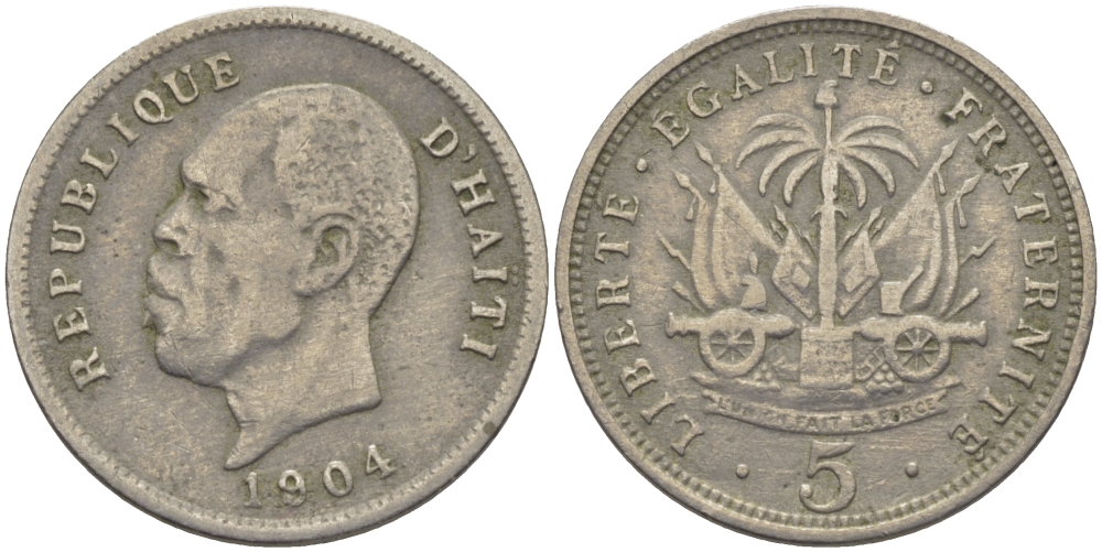 Гаити 5 сантимов 1904 Президент Пьер Нор Алексис KM 53 медно-никель 4387-434
