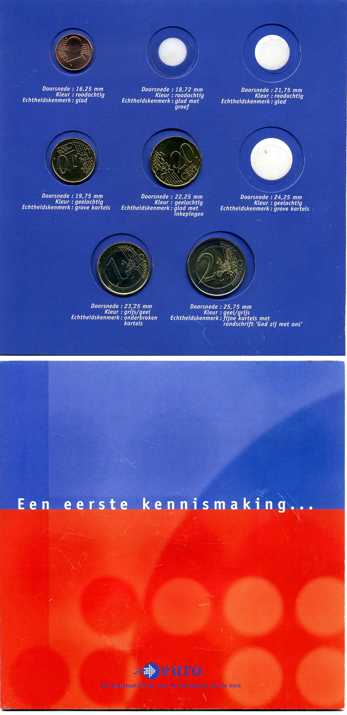 Нидерланды евронабор из 5 монет 1, 10, 20, евроцентов, 1 И 2 евро, в картонном буклете UNC 5-4-4-25