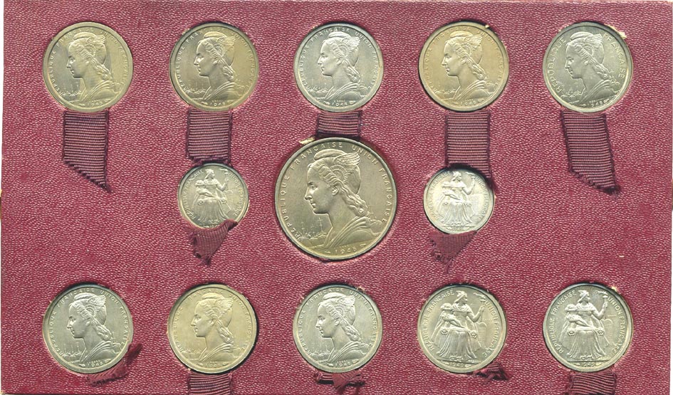 Французские Колонии набор из 23 пробных монет 1948-1949 ESSAI, Французские Колонии, в оригинальной картонной коробке UNC 7-1-34