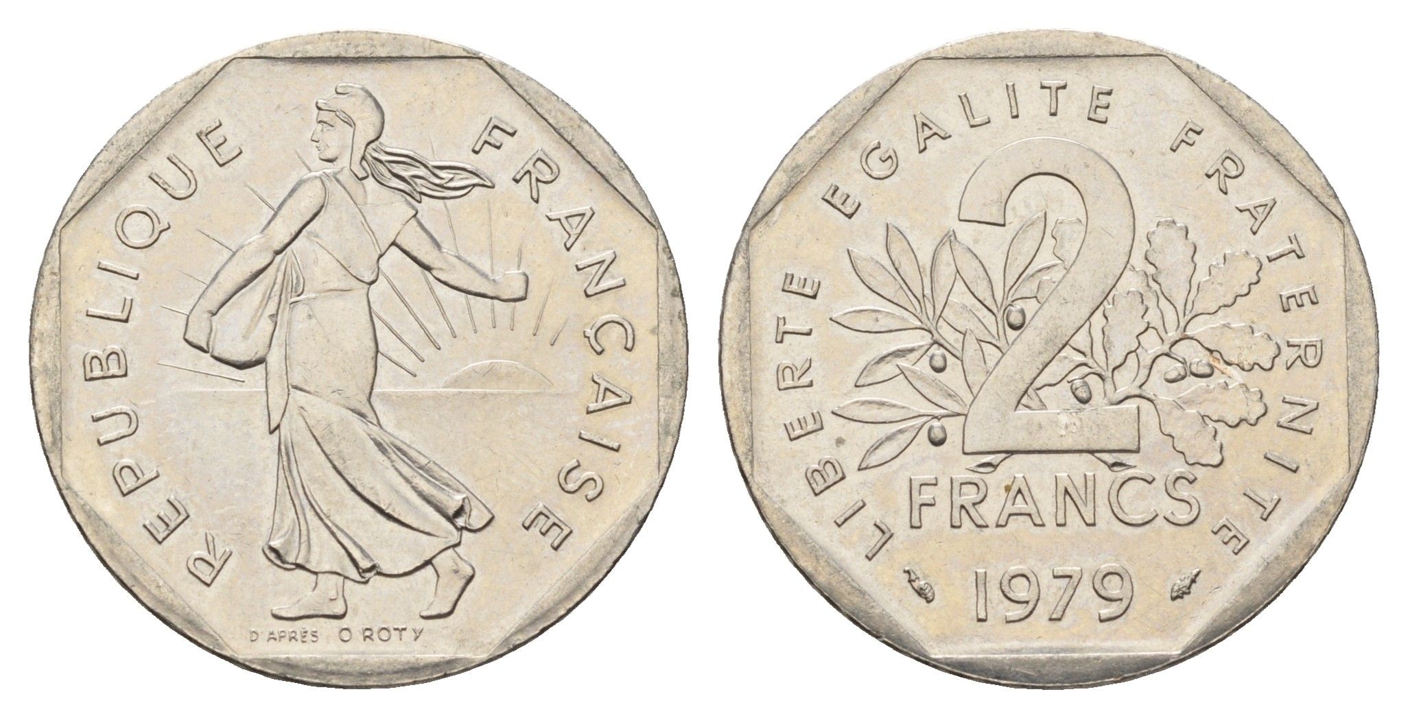 Франция 2 франка 1979 KM 942.1 никель aUNC 3856-451