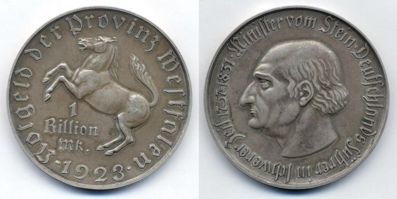 Германия, Вестфалия 1000000000 марок 1923 диаметр 60 J. N28 J.N28 00-00