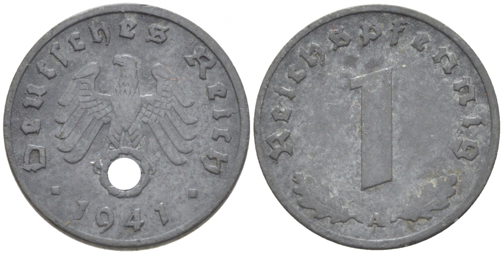 ГЕРМАНИЯ 1 РЕЙХСПФЕННИГ 1941 A KM 97, J. 369 цинк 211-1115