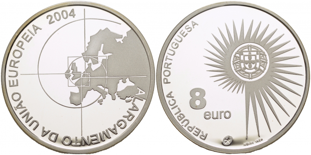 Португалия 8 евро 2004 INCM, расширение Европейского Союза KM 753a серебро PROOF 01-161-33