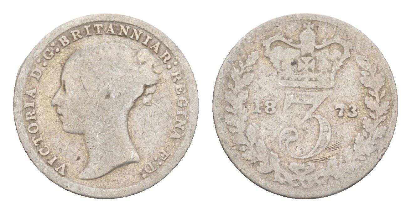 Великобритания 3 пенса 1873 Виктория (1837-1901) KM 730, Spink 3914 серебро 4658-947